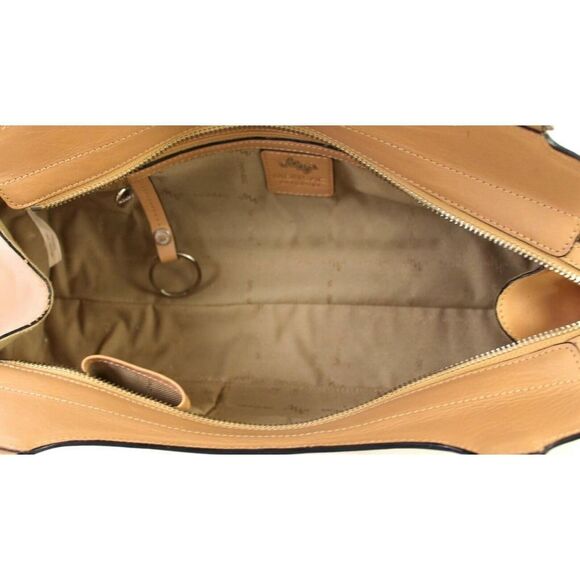 Monsac Original BEIGE GENUINE LEATHER CLASSIC ZIP SATCHEL TOTE BAG HANDBAG PURSE - Picture 10 of 12